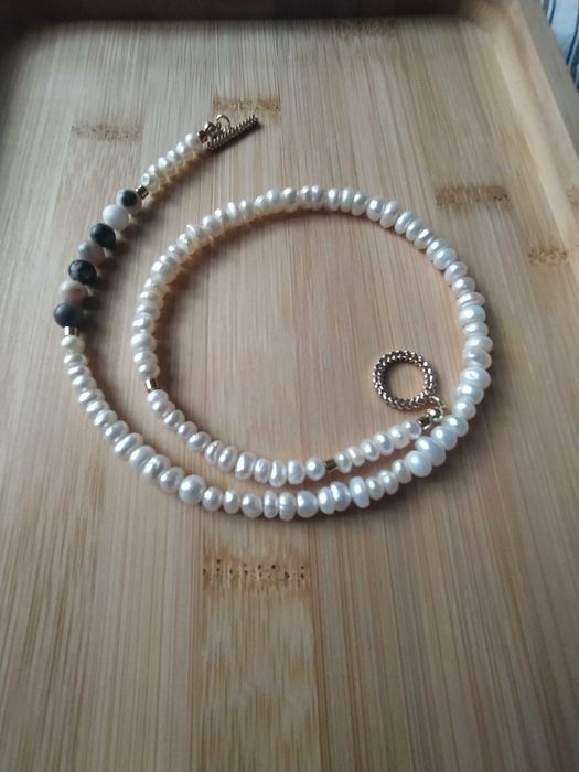 Perły prawdziwe hodowlane połączone z jadeitem