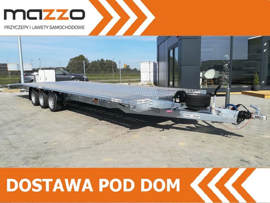 Niewiadów DOSTAWA 850x210cm Laweta trzyosiowa z podłogą aluminiową, kołem zapasowym, NAJAZDAMI i AMORTYZATORAMI!  DMC 3,5t NA 2 AUTA Amortyzatory, Najazdy, Koło zapasowe