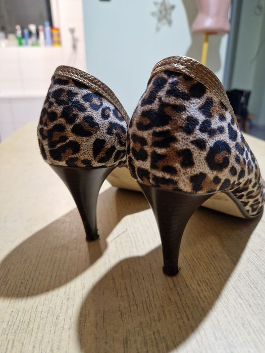 Buty czółenka szpilki złoto-brązowo-beżowe