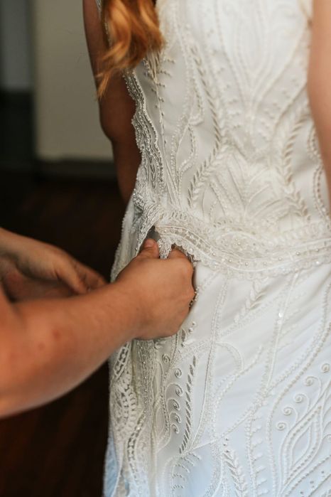 Suknia ślubna wieczorowa biała koraliki Kwiat Lotosu ivory