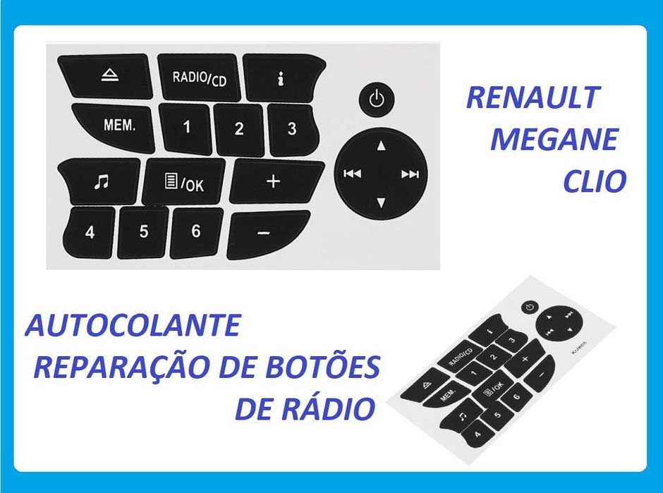 Autocolantes Reparação Botões do Rádio e AC - Renault Megane / Clio