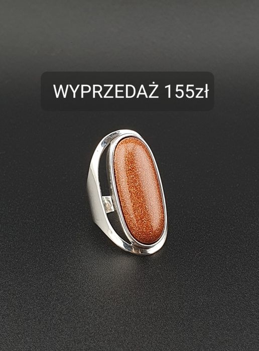 Pierścionek srebrny p.925 z dużym kamieniem 2,7cm piasek pustyni r.20