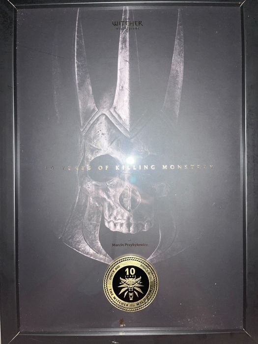 Unikatowy zestaw The Witcher 3 Wild Hunt ramka z medalem 10 Years+nowa