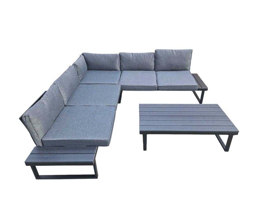 Narożnik Ogrodowy ze stołem XL Zestaw Wypoczynkowy Antracyt Stolik HDM