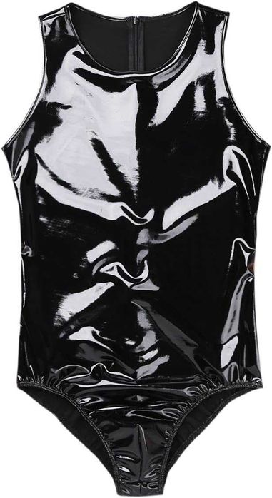 Еротичний спокусливий чорний вініловий чоловічий комбідрес, XL