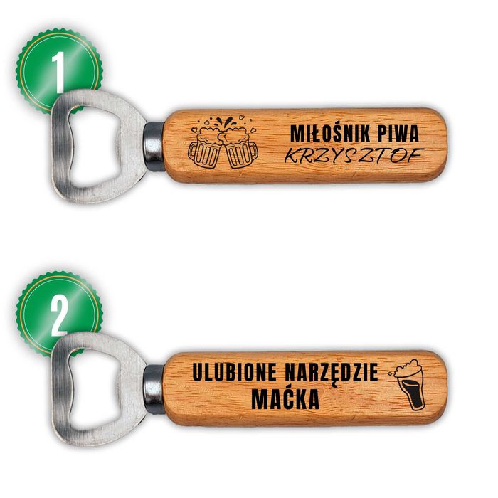 Drewniany otwieracz do butelek piwa z GRAWEREM - Super Prezent