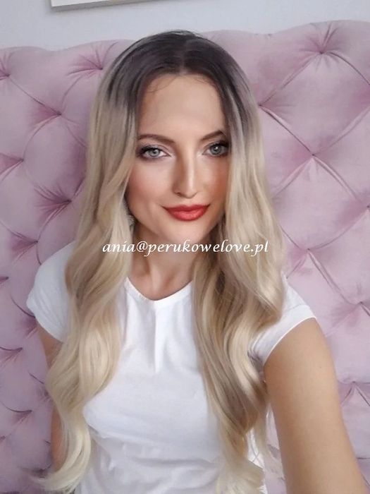 Peruka blond ombre fale LACE FRONT włosy jak naturalne peruki damskie