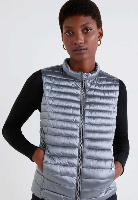 MANGO Nowy bezrękawnik srebrny S