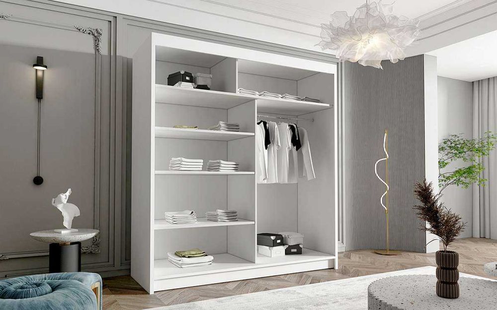 Szafa przesuwna garderoba KORA 4 180cm czarne listwy ozdobne