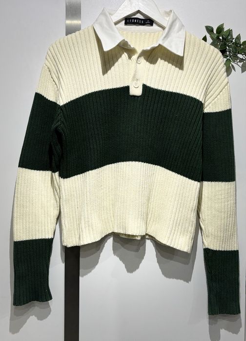 Nowy sweter LIONESS Prince Rugby | Paski Green/Cream | Rozmiar M