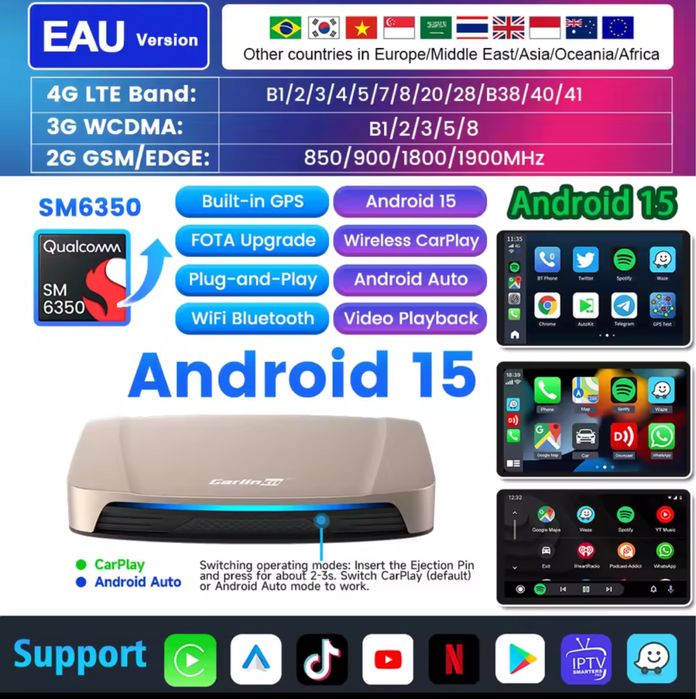 Смарт приставка в авто Carlinkit Tbox Ultra 1 8/128gb SM6350 Android 15