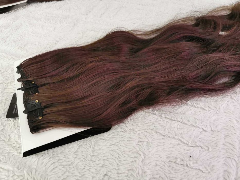 Włosy doczepiane średni brąz 8 tresek 55 cm