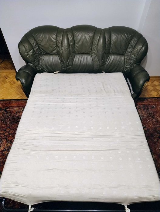 Zestaw wypoczynkowy sofa fotel skóra naturalna oliwka Kalwaria 3+2+1