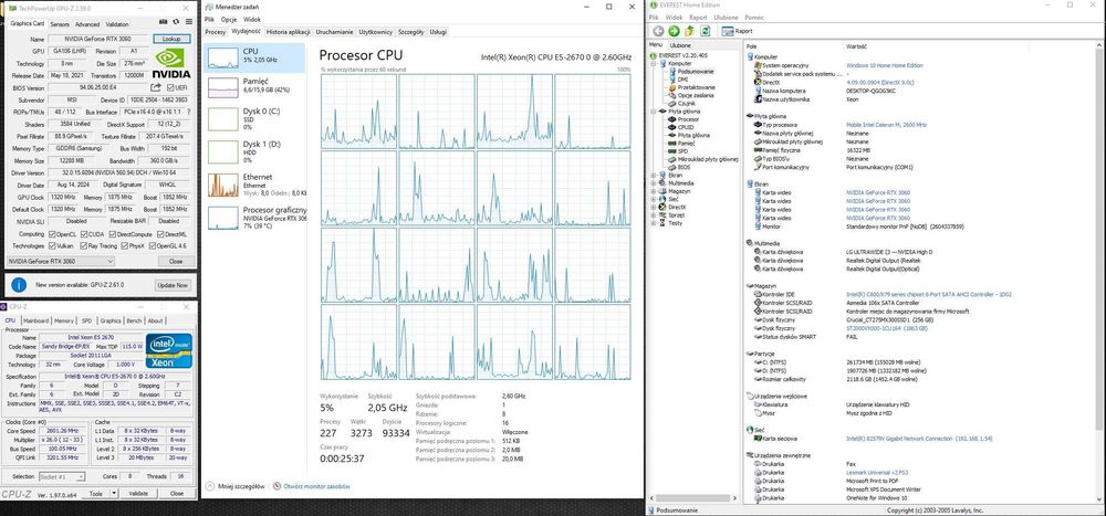 Komputer do Gier: RTX3060 12Gb, Xeon E5-2670, 16GB RAM, Asus P9x79