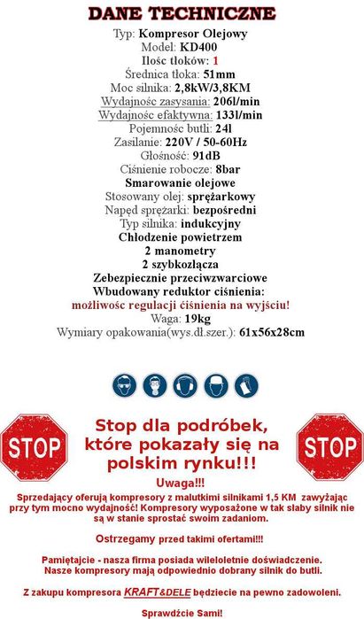 Kompresor Olejowy 24L 8 bar nowy gwarancja