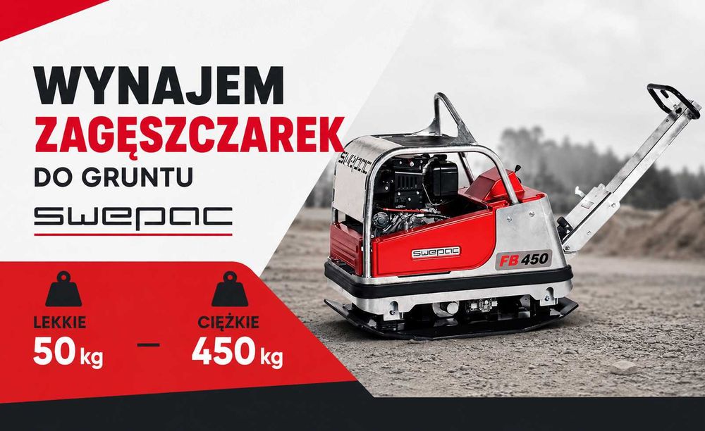 Zagęszczarka 140 160 180, 200, 240, 265, 420, 450 kg - wynajem