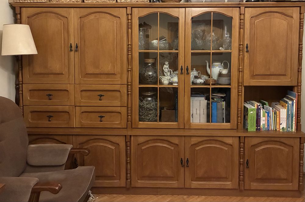 Regał drewniany, szafka RTV i stolik