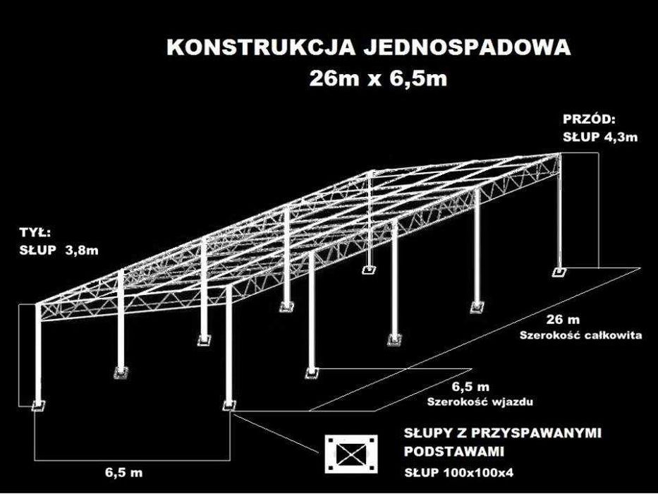 Konstrukcja skręcana wiata rolna garaż 26m x 6,5m Hala Magazyn Blacha