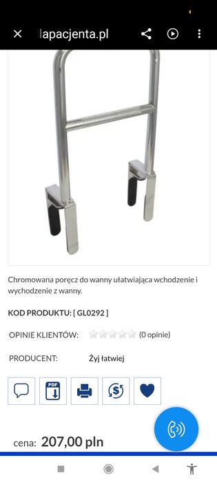 Chromowana poręcz do wanny
