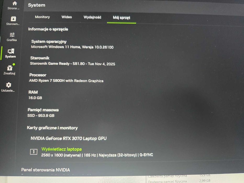 Laptop Lenovo Legion 7 16ACHG6 165Hz 16GB ram 1 TB SSD RTX3070