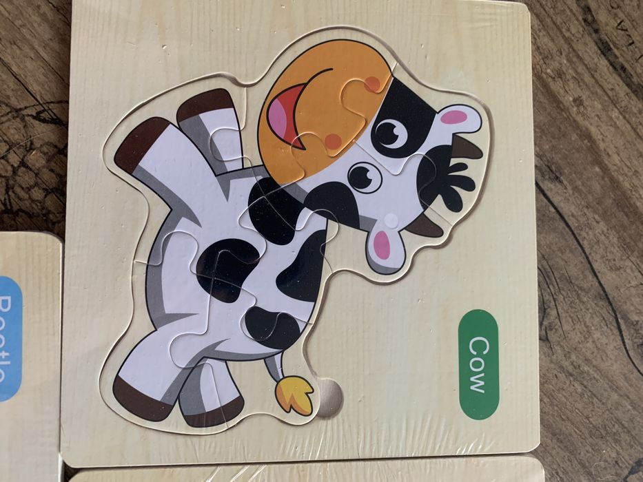 Nowe zafoliowane drewniane puzzle układanka 3 sztuki