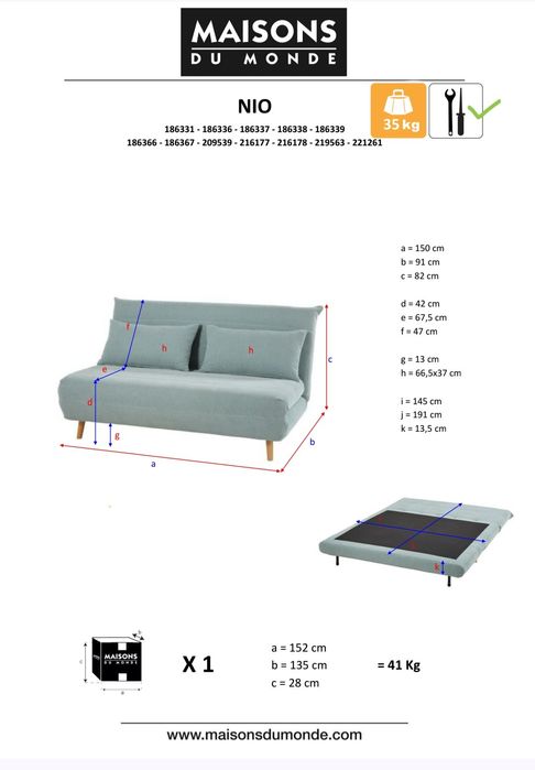 Sofá-Cama Nio - 2 lugares Bege - Maisons du Monde