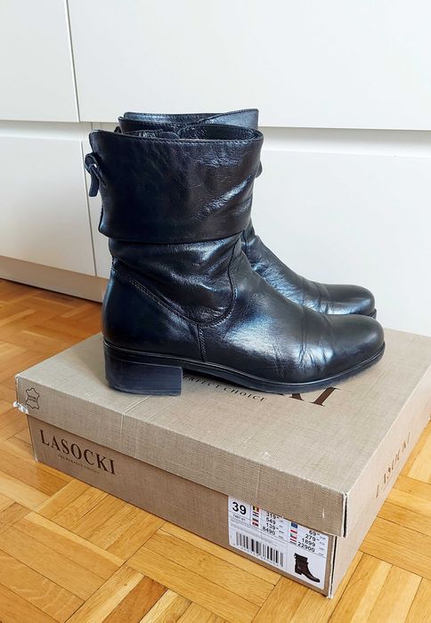 Lasocki botki czarne buty zimowe skórzane 39