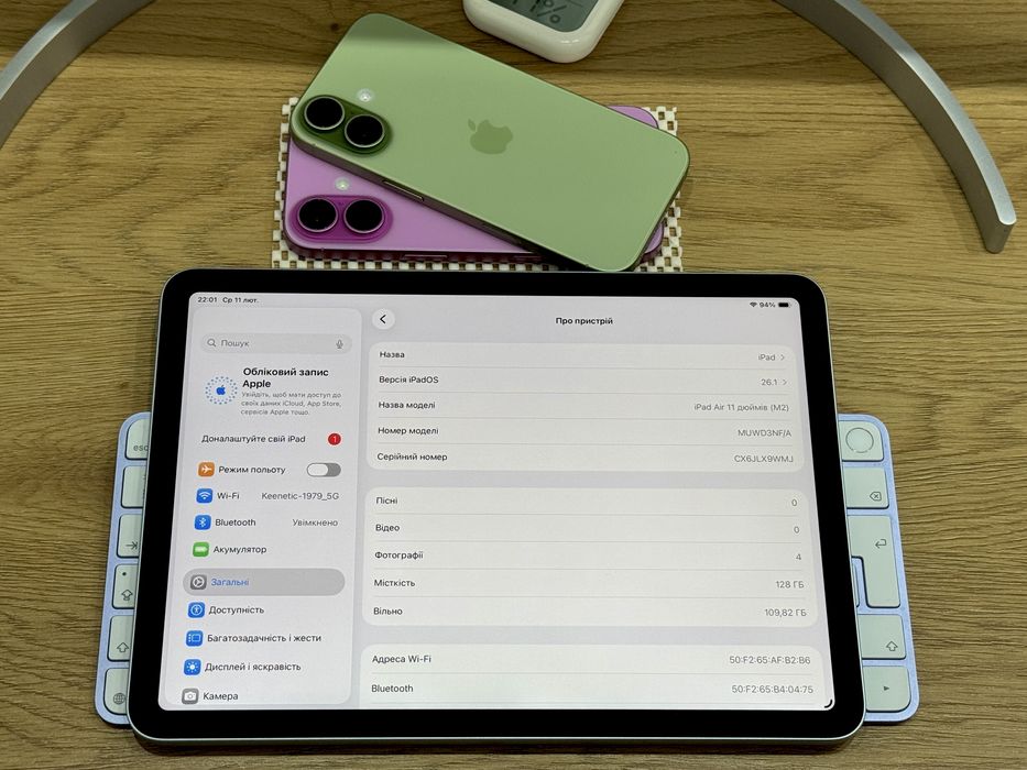 Планшет Apple iPad Air 11 M2 128GB Blue (АКБ 100% 74 циклів, bypass)