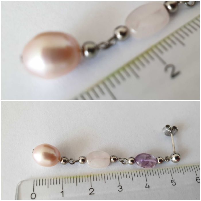 Zestaw Komplet: naszyjnik kolczyki Serbro 925 Perły i Ametysty