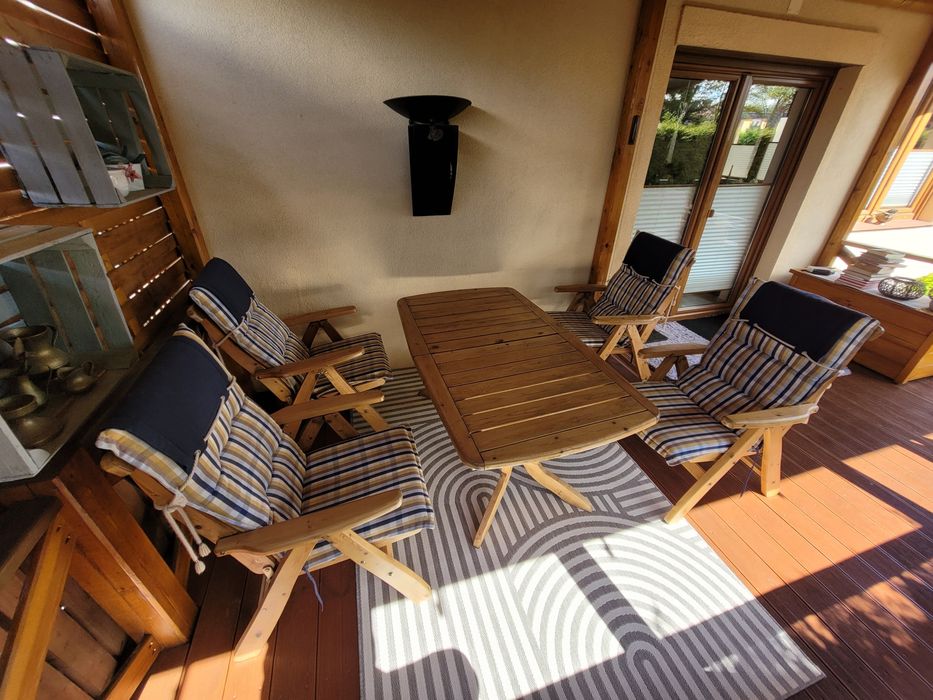 MEBLE OGRODOWE Z LITEGO DREWNA - Solidny zestaw z poduszkami GRATIS!