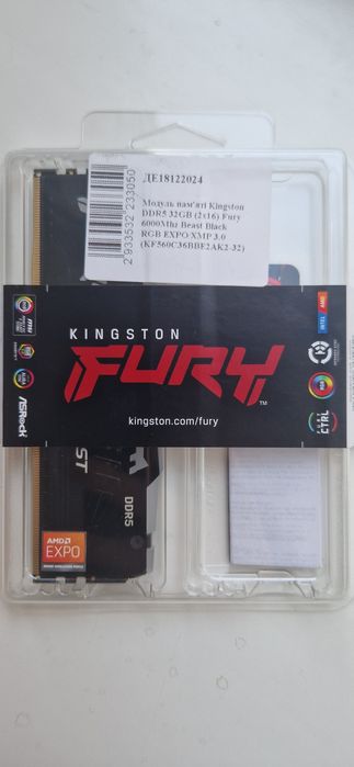 Модуль пам'яті Kingston DDR5 16GB Fury 6000Mhz