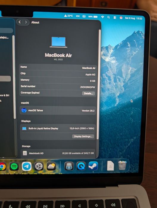 MacBook Air M2 8/256 GB jak nowy!
