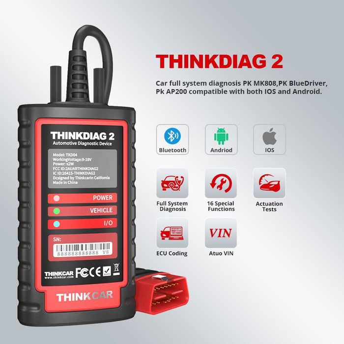 Máq. Diagnóstico Auto  ThinkDiag 2 Funciona com App no Smartfone