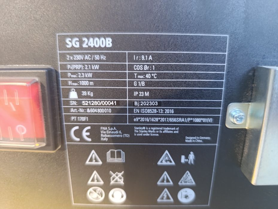 Agregat prądotwórczy Stanley SG2400B mało używany