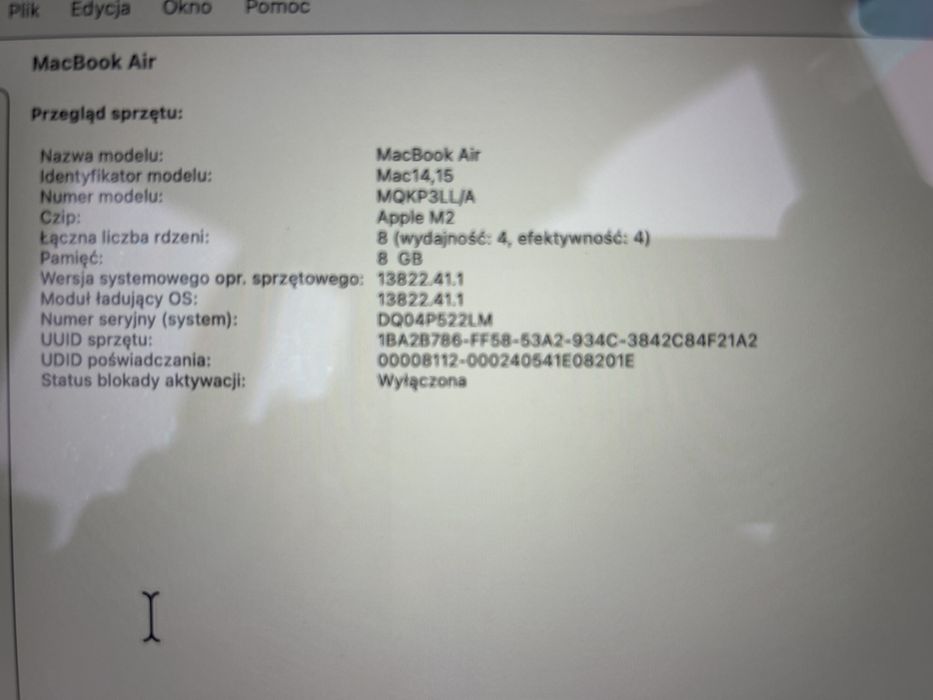 MacBook Air M2 15” 2023 8GB 256GB gwiezdna szarość