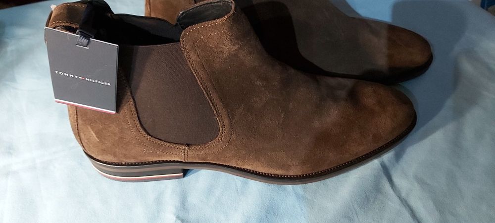 Tommy Hilfiger sztyblety 45 Suede Chelsea skórzane wygodne brązowe