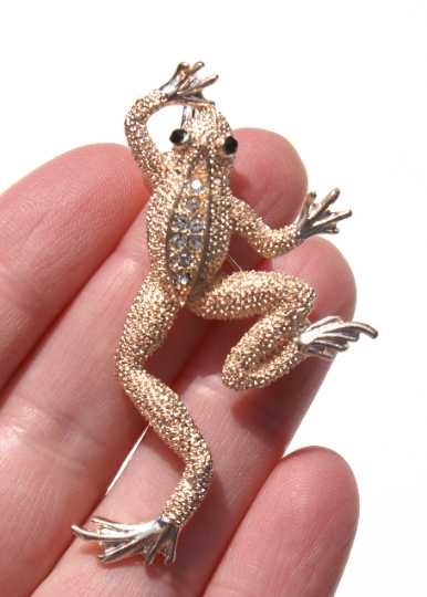 Broszka żaba Rose Gold Kryształki Nowa