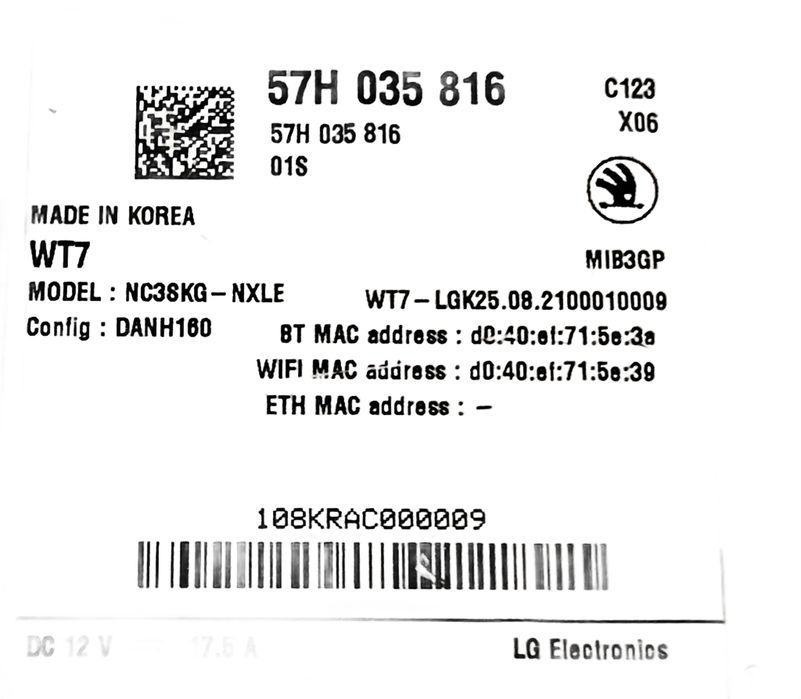 Radio Skoda M⁠I⁠B⁠3G⁠P L⁠G E⁠l⁠e⁠c⁠t⁠r⁠o⁠n⁠i⁠c⁠s 57H⁠0⁠3⁠5816 WT7 NOWE