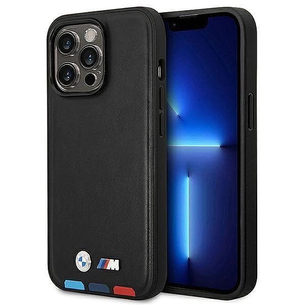 Etui BMW Leather Stamp Tricolor MagSafe na iPhone 14 Pro - czarne