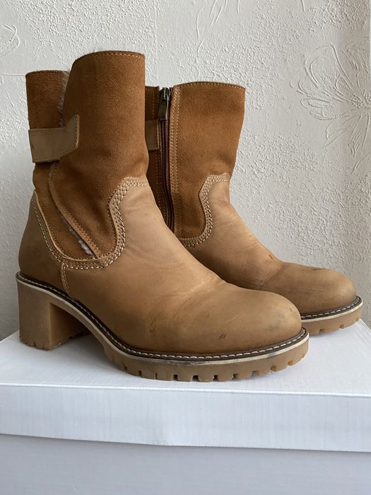 Botki skorzane brązowe 38 z futerkiem