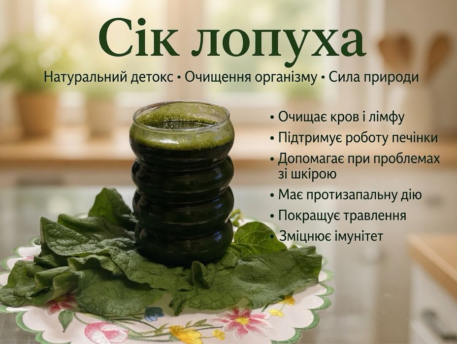 Свеже выжатый сок лопуха.