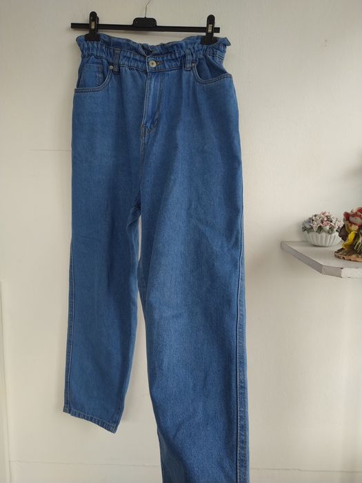 Calças de ganga azul com folhos na cintura - MO Jeans - Tamanho 38/40