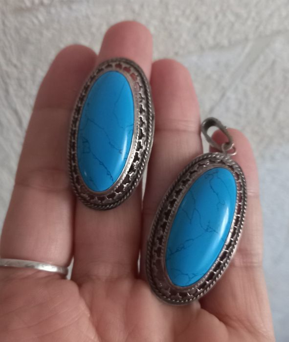 925 серебро серебряный комплект кольцо  кулон бирюза