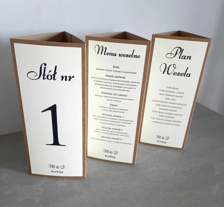 Menu trójkątne stojące 3w1 harmonogram plan wesela ślubu numer stołu