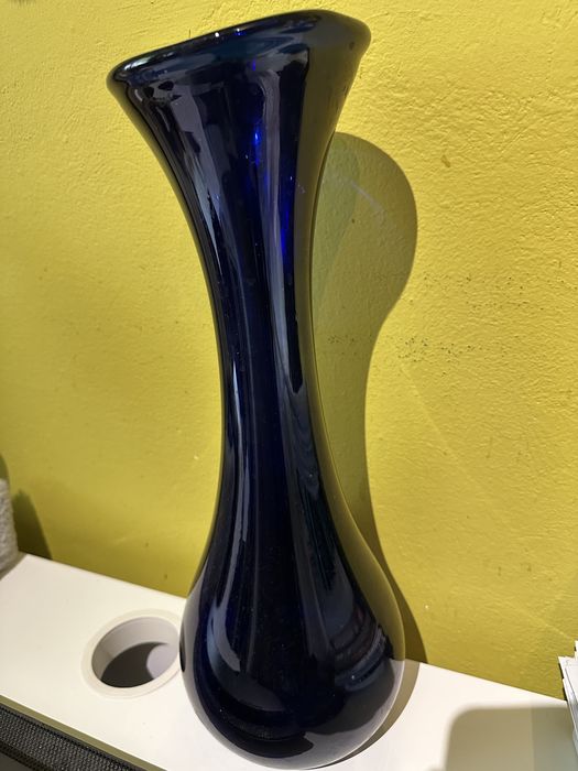 Wazon vintage  szklany niebieski 41 cm