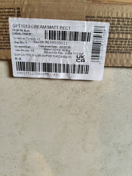 Płytki gres szkliwiony Genford Cream Mat 60x60