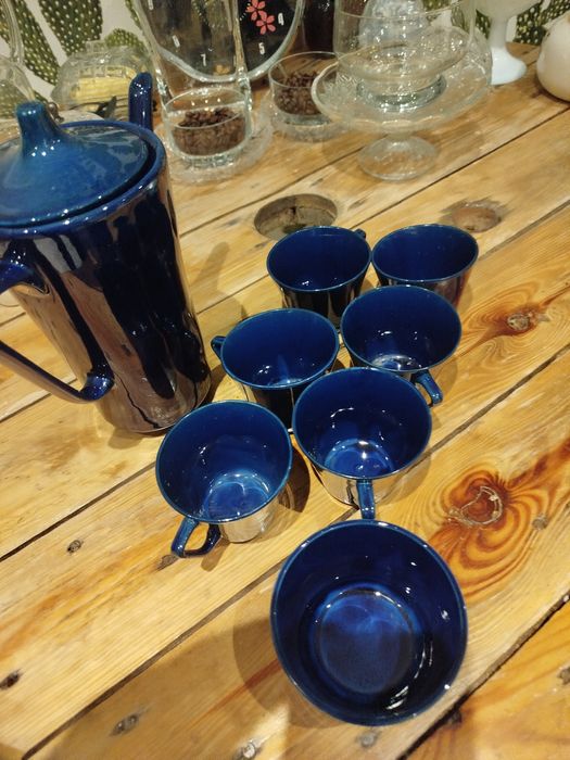 Stary zestaw porcelanowy do kawy, herbaty IRA kobaltowy, granatowy
