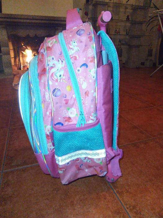 Mochila de rodas+ estojo unicórnio