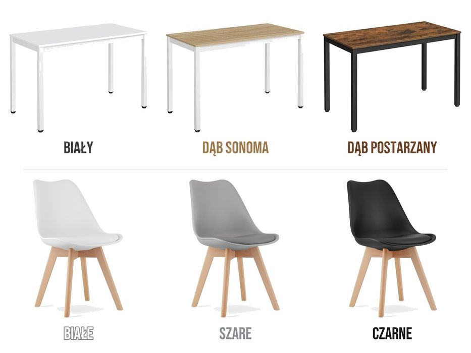 NOWY Stół z 4 Krzesłami z Poduszką Loft 120x60 Biały Dąb Sonoma Dąb Postarzany Krzesła Skandynawskie Białe Szare Czarne Kuchnia Jadalnia FAKTURA!
