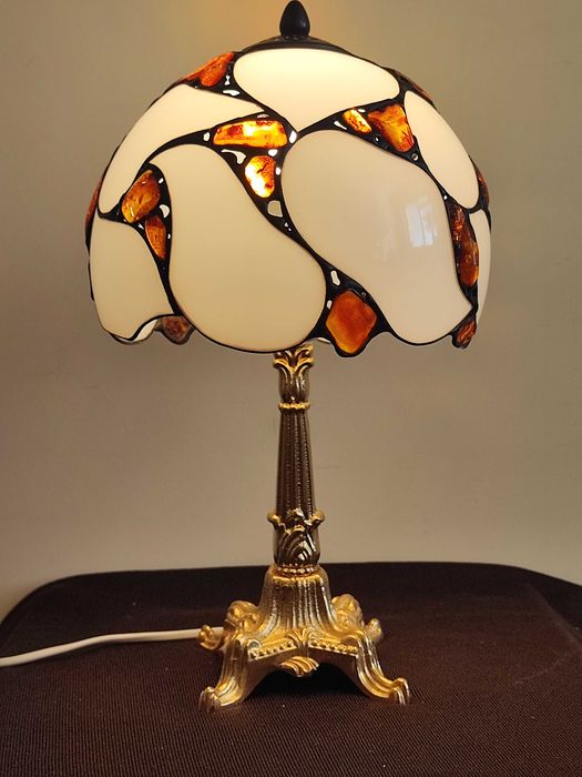 Lampa szkło bursztyn mosiądz